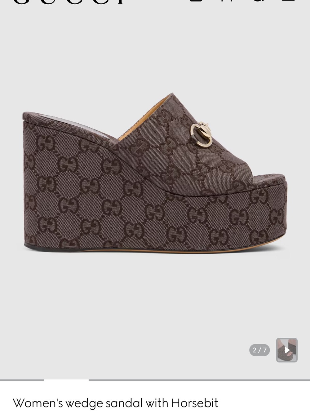 Gucci Black GG Canvas Platform Mule with Gold Horsebit - Picture 2 of 3